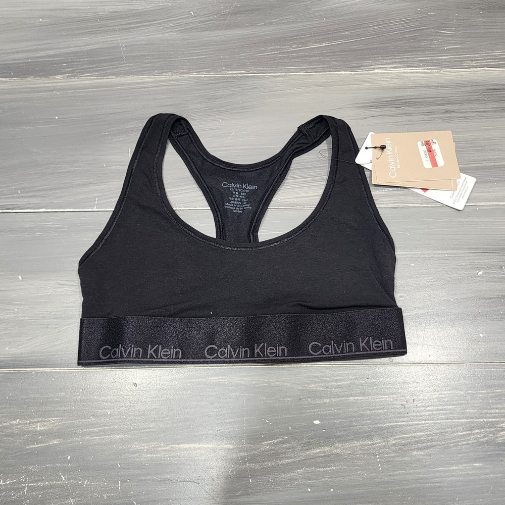 Calvin Klein Unlined Bralette Racerback Wireless Modern Cotton QF7990 XS Black